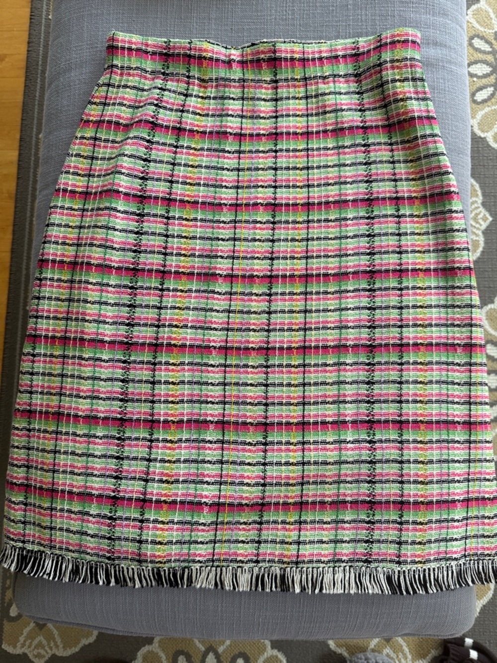 St. John Woven Multicolor Fringe Hem Women's Skirt - Pink/Green